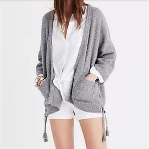 Madewell Laced Sides Tassel Tie Oversized Open Front Cardigan Pockets Gray XS